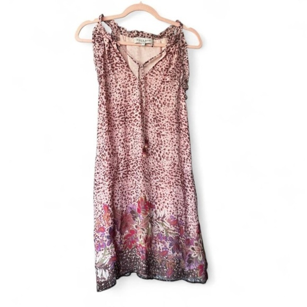 Hale Bob Leopard & Floral Print Smocked Waist Mini Dress XS